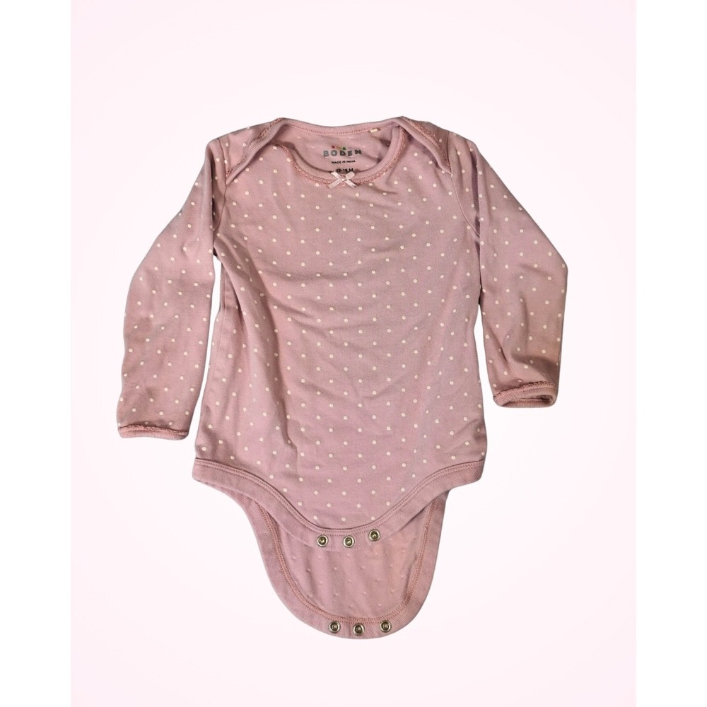 Baby Boden Pink Polka Dot Long Sleeve Bodysuit 12-18 Months